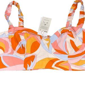 Mango Womens Top Size Large Multicolor Abstract Print Crop Pure Cotton New